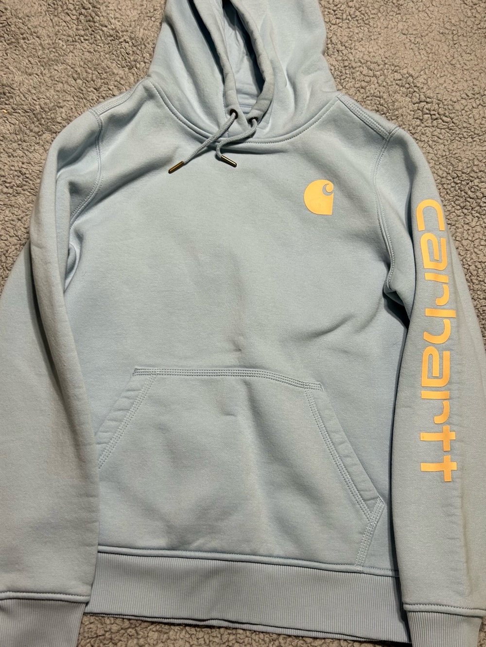 Carhartt Light Blue Hooded Sweatshirt with Yellow Logo